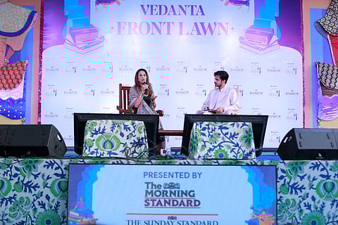 (L-R) Shobhaa De and Anish Gawande in a conversation at JLF 