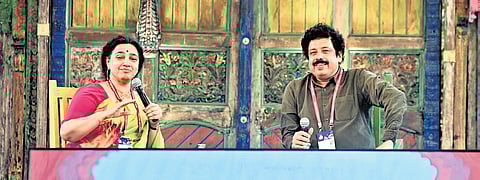 Mythological reteller Anand Neelakantan with author Mridula Ramesh.