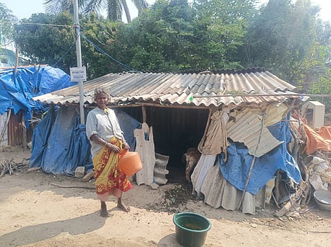 The row houses built under the PM JANMAN scheme at Mangarai Tribal hamlet in Coimbatore are left incomplete and the toilet roo