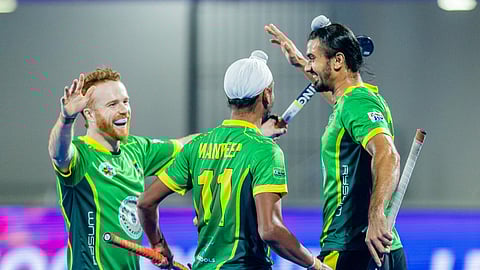 Ranchi Royals players celebrate on Monday