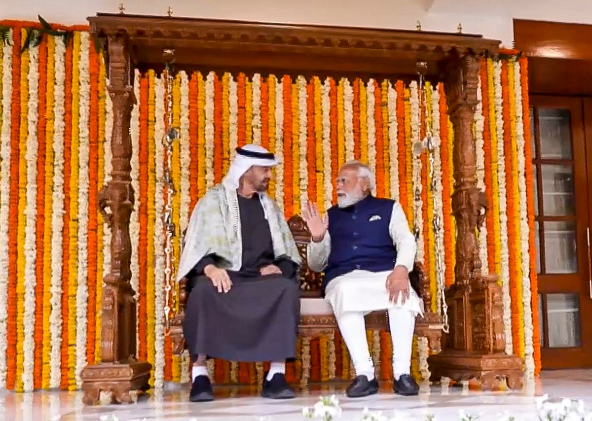 PM Modi fetes UAE President with airport welcome, wooden swing and pashmina shawl from Kashmir