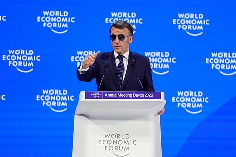 US President Donald Trump addresses the World Economic Forum in Davos, Switzerland, on Wednesday, Jan. 21, 2026.