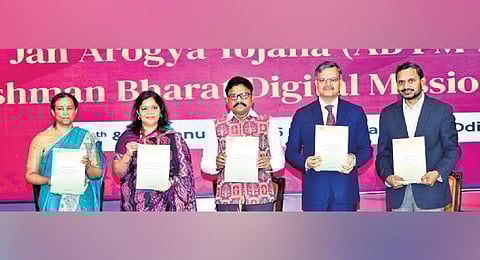 Health and Family Welfare minister Mukesh Mahaling releasing ABPMJAY package manual in Bhubaneswar on Monday 