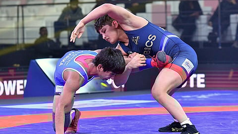 Antim Panghal in action against Saarika on Tuesday