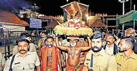Thiruvabharanam procession leaving Sabarimala temple 