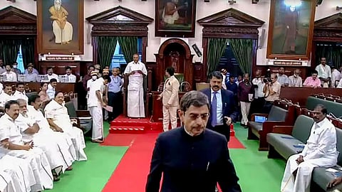 Tamil Nadu Governor R N Ravi walking out of the Assembly