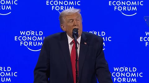 US President Donald Trump addresses the World Economic Forum in Davos, Switzerland, on Wednesday, Jan. 21, 2026.