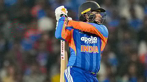 
India's Abhishek Sharma plays a shot during the first T20I between India and New Zealand at Vidarbha Cricket Association Stadium in Nagpur (Photo | PTI)