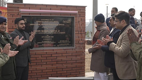  Jammu and Kashmir Lt Governor Manoj Sinha inagurating the redeveloped  Amira Kadal bridge on 20, January 2026.