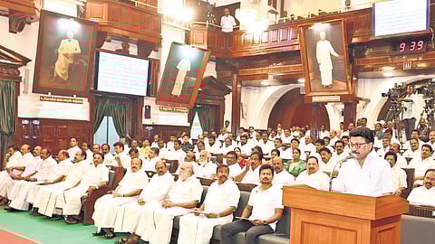CM M K Stalin addressing the House on the first Assembly session of the new year  on Tuesday.