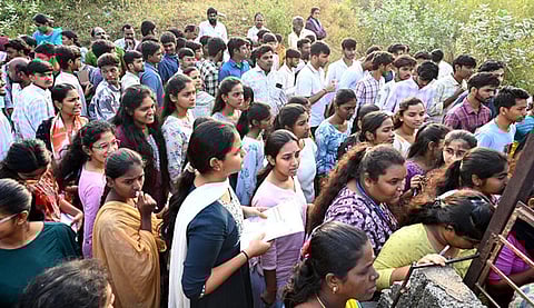 File | Students arrives at examination centre to appear JEE Mains examination in Tirupati on Wednesday Express photo by Madhav K