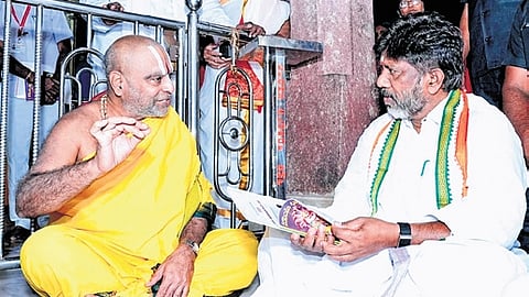 Deputy Chief Minister Mallu Bhatti Vikramarka at a temple in Dharmapuri