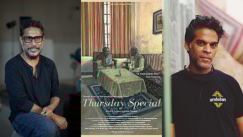 (from left) Shoojit Sircar, a poster of Thursday Special and Vikramaditya Motwane