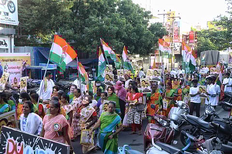 The foot march was inaugurated near the Muthialpet market and flagged off by All India Congress Committee (AICC) in-charge Girish Chodankar, along with constituency in-charge E Rajendran. 