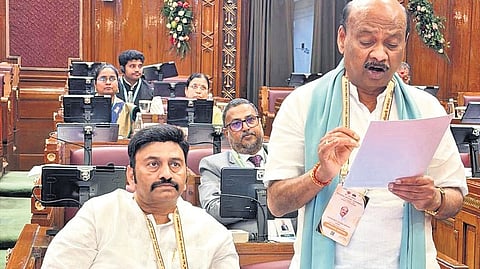Assembly Speaker Ch Ayyanna Patrudu speaks at the 86th All India Conference of Presiding Officers in Lucknow on Wednesday.