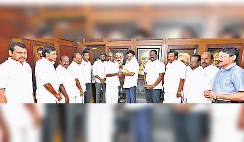 Vaithilingam joins DMK in the presence of Chief Minister M K Stalin at the DMK headquarters, Anna Arivalayam, in Chennai on Wednesday.