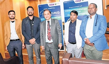 Prof RK Jena (third from left) briefing mediapersons in Bhubaneswar on Thursday