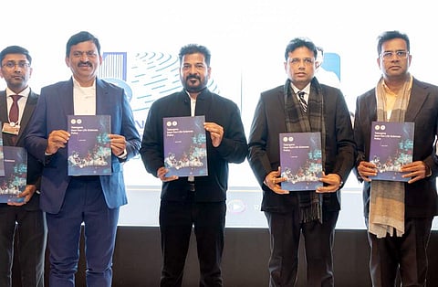 CM Revanth Reddy, Ministers Sridhar Babu and Ponguleti Srinivasa Reddy unveil Telangana Life Sciences Policy at Davos World Economic Forum