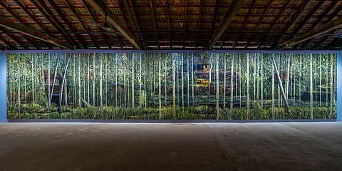 Artist R B Shajith's 50ft-long painting titled' Wiping Out' at the Biennale