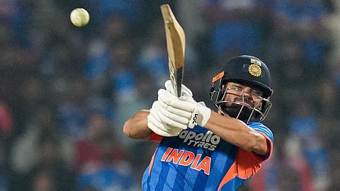 India's Rinku Singh plays a shot during the first T20I cricket match between India and New Zealand, at Vidarbha Cricket Association Stadium in Nagpur, Maharashtra, Wednesday, Jan. 21, 2026. 
