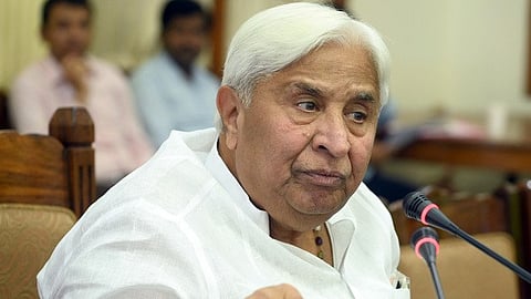 Law Minister HK Patil addressing media after the Cabinet at Vidhna Soudha in Bengaluru.