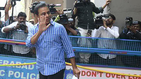 BRS working president KT Rama Rao appearing for questioning before the Special Investigation Team on Friday.