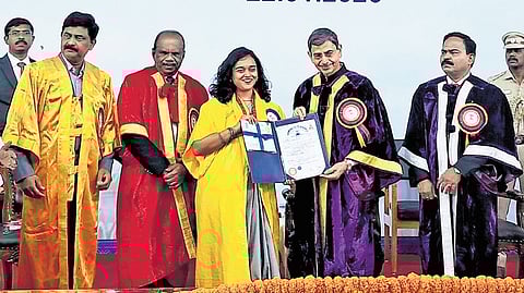 Governor and Chancellor RN Ravi awards certificates to graduands during the 167th convocation of the University of Madras at Senate House in Chennai.