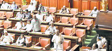 Assembly session in progress in Vidhana Soudha in Bengaluru on Friday.