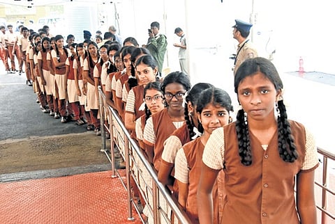School students attend the Assembly session on Saturday