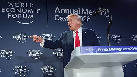 US President Donald Trump speaks during a meeting of Global Business Leaders at the Annual Meeting of the World Economic Forum in Davos, Switzerland, Wednesday, Jan. 21, 2026.