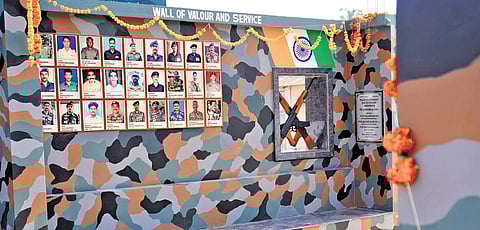 The view of "wall of valour and service" built by the serving and ex-servicemen to encourage youth to enrol in the defence forces at Jonnalapadu village in Gara Mandal in Srikakulam district.