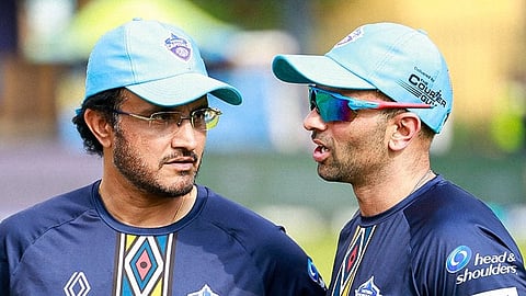 Pretoria Capitals head coach Sourav Ganguly (L) and captain Keshav Maharaj