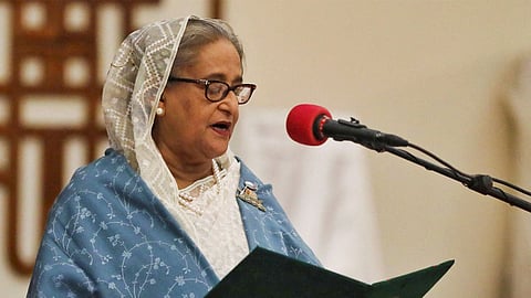 In her first public address to a gathering in India since fleeing Dhaka, Hasina called on the people of Bangladesh to overthrow the interim administration.
