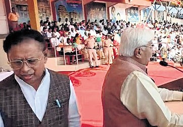 MLC S V Sankanur walks out of the R-Day function in Gadag on Monday