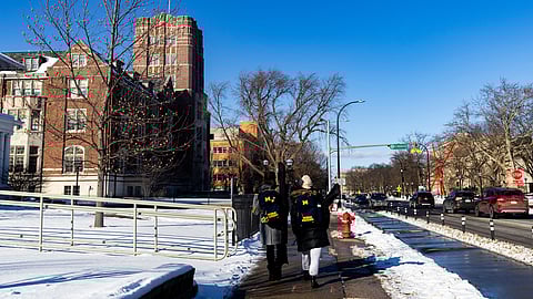 Students walk around the University of Michigan campus in Ann Arbor, Michigan, Jan. 17, 2026.