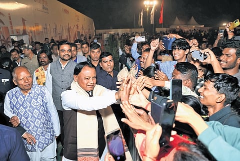 CM Mohan Charan Majhi meeting people at the exhibition on Tuesday 