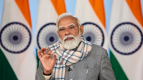 Prime Minister Narendra Modi virtually addresses a gathering during the inauguration of India Energy Week 2026.