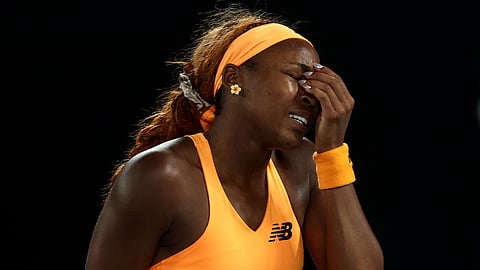 USA's Coco Gauff reacts after a point against Ukraine's Elina Svitolina during their women's singles quarter-final match on day ten of the Australian Open tennis tournament in Melbourne (Photo | AFP)