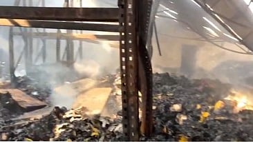 Pockets of fire continue to smoulder in several parts of the gutted structures.