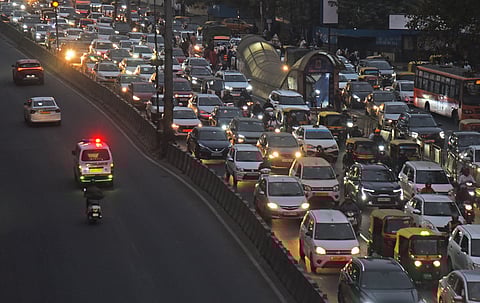 Slow traffic movement during peak hours at Hebbal in Bengaluru  