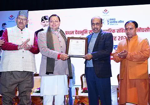 CM Pushkar Singh Dhami honours Shatrughan Singh, Chairman of the 7-member Rules Making and Implementation Committee and former Chief Secretary & Retd. IAS"