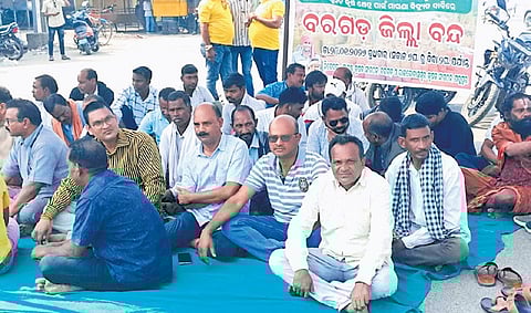 Protestors picketing on a road during the bandh in Bargarh on Wednesday