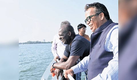 World Athletics legend Ben Johnson takes a ride on the  Kochi Water Metro, along with with KMRL MD Loknath Behera