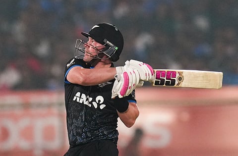 New Zealand's Tim Seifert plays a shot during the fourth T20I between India and New Zealand at ACA-VDCA Cricket Stadium in Visakhapatnam (Photo | PTI)
