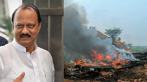  Maharashtra Deputy Chief Minister Ajit Pawar's plane in flames after it crashed during landing, at Baramati in Pune district, Maharashtra, Wednesday, Jan. 28, 2026. 