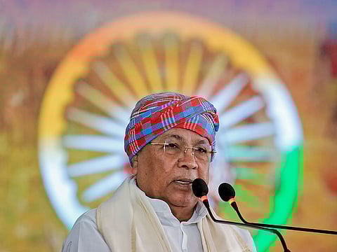  Karnataka Chief Minister Siddaramaiah addresses the 'Raj Bhavan Chalo' protest march over the repeal of changes to MGNREGA, at Freedom Park in Bengaluru, Tuesday, Jan. 27, 2026. 
