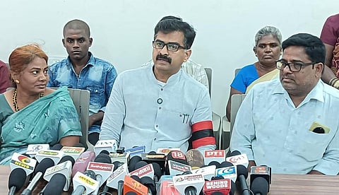 Tiruchy MP Durai Vaiko talking to reporters on Tuesday.