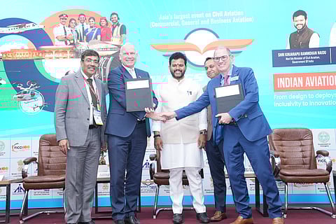 
Civil Aviation Minister Rammohan Naidu with officials of Air India and Boeing.