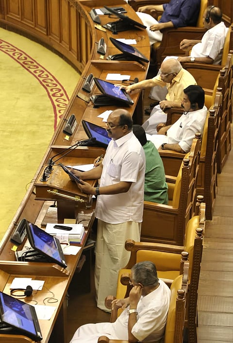 Finance Minister KN Balagopal presenting the state Budget at Legislative Assembly on Thursday.