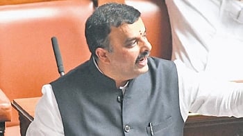BJP MLA and former minister V Sunil Kumar makes a point in the Assembly on Thursday.